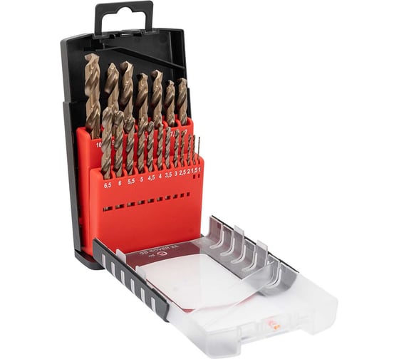 Набор сверл спиральных RODMIX ц/х HSS-М35 из 19 предметов (1-10) х0.5 мм (Р6М5К5) 10500060002