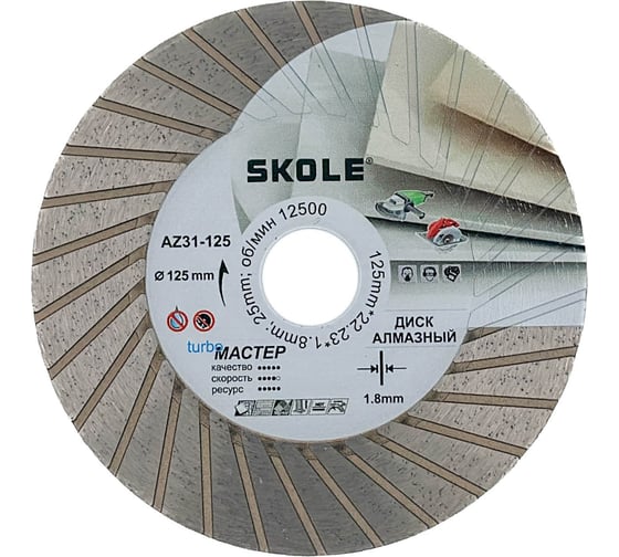 Диск алмазный ТурбоМастер Skole (AZ31) 125мм 22.23/20мм AZ31-125