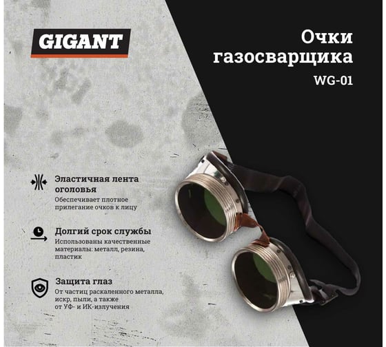 Очки газосварщика ЗН-56 (черный цвет фильтра) Gigant WG-01