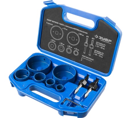 Набор коронок-чашек с карбид-вольфрамовой крошкой ЗУБР Профессионал 6 шт, L=25 мм, 22, 28, 35, 44, 68, 73 мм 33360-H6_z01