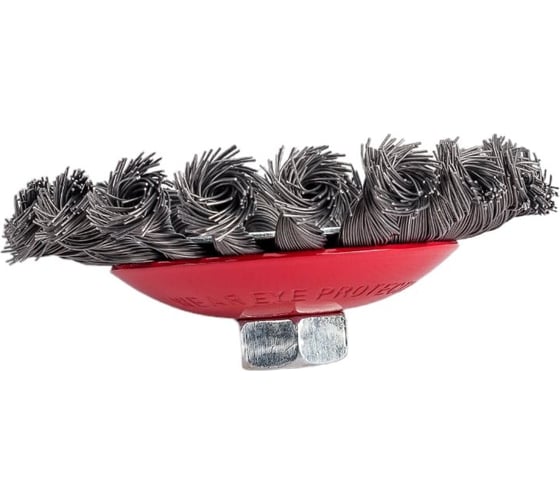 Щетка конусная жгутовая проволочная ОТП для УШМ, 115 мм, М14, ворс 21 мм, пучков 18, 12500 об/мин, сталь 0.5 мм 010214010204030201 01 02 14 01 02 04 03 02 01