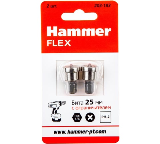Бита с ограничителем Flex 203-183 (2 шт; 25 мм; PH2) Hammer 581819