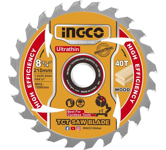 Диск пильный INGCO TCT 210 мм INDUSTRIAL TSB2103