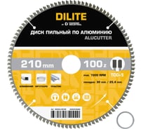 Диск пильный Diamond Industrial по алюминию, пластику 210х30/25.4 мм Z=100 TCG+5 AluCutter DILITE DIDADL210Z100
