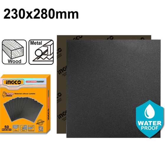 Водонепроницаемая наждачная бумага INGCO 230-280 мм P80 50 шт INDUSTRIAL AKHS008016