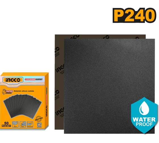 Водонепроницаемая наждачная бумага INGCO 230-280 мм P240 50 шт INDUSTRIAL AKHS024016