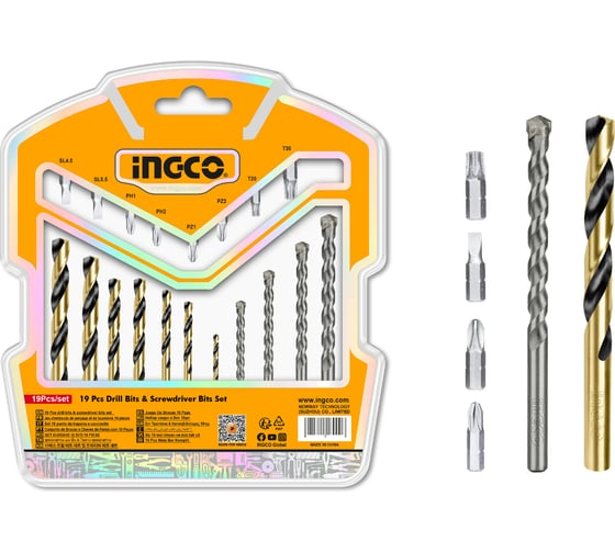 Набор сверл и бит INGCO 19 шт AKSDB1901