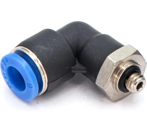 Пневмофитинг цанговый L-образный с наружной резьбой HIMPT PL 6-М5х0.8 10 шт 00-00026529