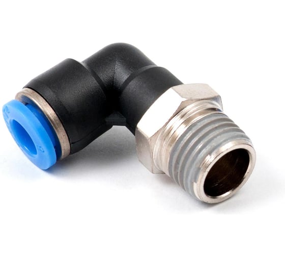 Пневмофитинг цанговый L-образный с наружной резьбой HIMPT PL 6-02 (R1/4) 10 шт 00-00026526