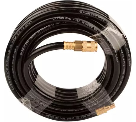 Шланг GARWIN ПВХ (PVC) 8х13, 15 м, черный, БРС в комплекте, в бухте 808740-0813-15