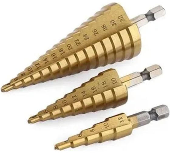 Ступенчатые свёрла елочка по металлу и дереву Vitatools 3-19мм. Набор 3 ш nabor-sverlo-stupenchatoe-3st-3-19мм