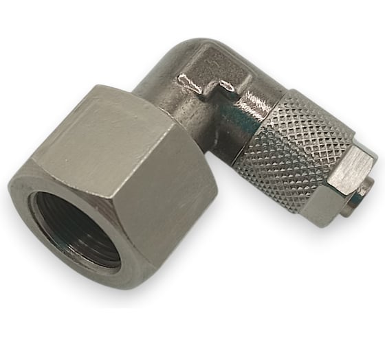 Фитинг с накидной гайкой Контактная Механика угловой, G1/8, трубка 6мм KMBLF06-G01