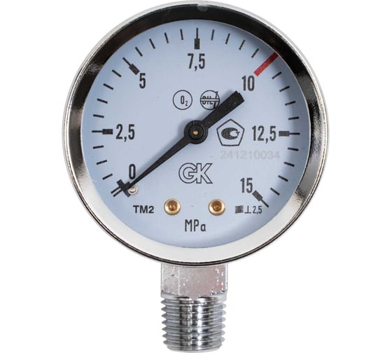 Манометр Кислородный KRASS 10/15 МПа, диам. 50 мм, радиальный, никелированный корпус 2190142PV