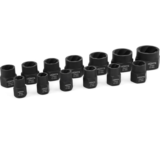 Набор головок экстракторов наружных для поврежденных болтов/гаек Hortz CrMo 9-27 3/8-1/2 15 предметов 1159586