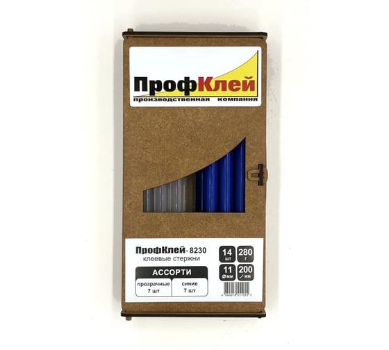 Клеевые стержни ПрофКлей 8230 ассорти (прозрачные + синие), 11х200 мм, 14 шт, 280 г RU.8230.TB