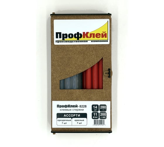 Клеевые стержни ПрофКлей 8228 ассорти (прозрачные + красные), 11х200 мм, 14 шт, 280 г RU.8228.TR
