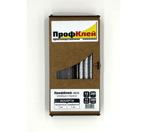 Клеевые стержни ПрофКлей 8232 ассорти (прозрачные + серебро глиттер), 11х200 мм, 14 шт, 280 г RU.8232.TS