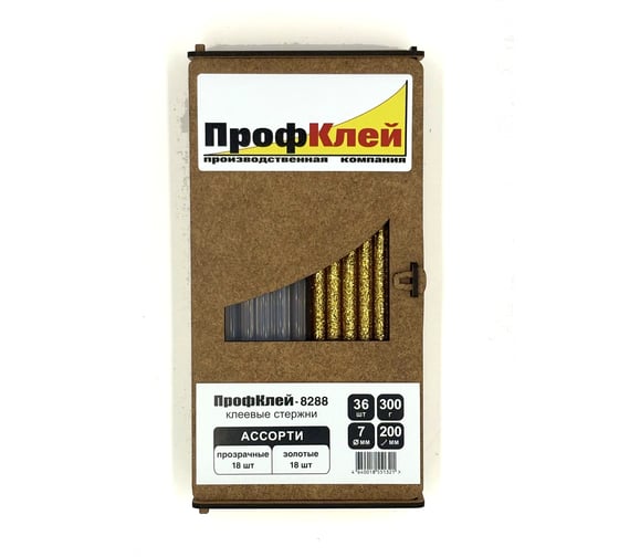 Клеевые стержни ПрофКлей 8288 ассорти (прозрачные + золото), 7х200 мм, 36 шт, 300 г RU.8288.TG