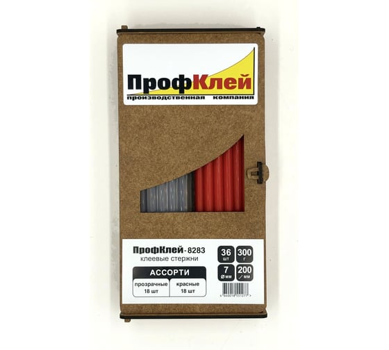 Клеевые стержни ПрофКлей 8283 ассорти (прозрачные + красные), 7х200 мм, 36 шт, 300 г RU.8283.TR