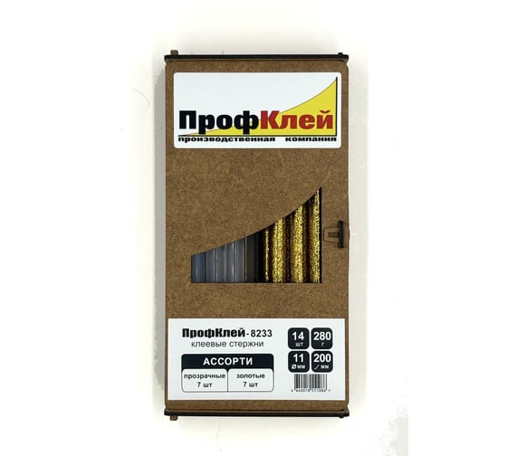 Клеевые стержни ПрофКлей 8233 ассорти (прозрачные + золото глиттер), 11х200 мм, 14 шт, 280 г RU.8233.TG