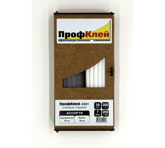 Клеевые стержни ПрофКлей 8281 ассорти (прозрачные + белые), 7х200 мм, 36 шт, 300 г RU.8281.TW