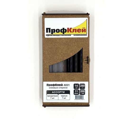 Клеевые стержни ПрофКлей 8231 ассорти (прозрачные + черные), 11х200 мм, 14 шт, 280 г RU.8231.TB