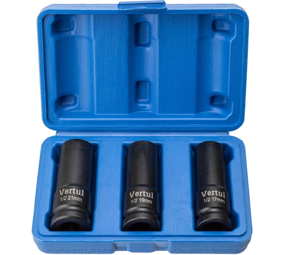 Набор ударных тонкостенных головок VERTUL 3 предмета 17, 19, 21 мм. 1/2 VR81103