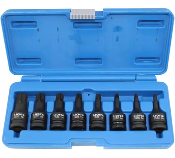 Набор TORX ударных Licota в кейсе 1/2 T30, T40, T45, T50, T55, T60, T70, T80 мм 8 пр, длина 60 мм ASA-40002S
