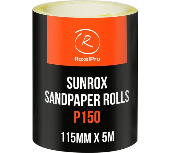 Шлифовальная бумага RoxelPro SUNROX в рулоне 115мм х 5м, золотистая, Р150 155609