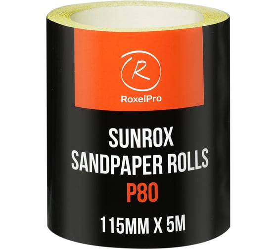Шлифовальная бумага RoxelPro SUNROX в рулоне 115мм х 5м, золотистая, Р80 155606