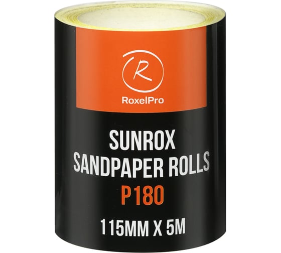 Шлифовальная бумага RoxelPro SUNROX в рулоне 115мм х 5м, золотистая, Р180 155610