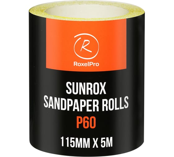 Шлифовальная бумага RoxelPro SUNROX в рулоне 115мм х 5м, золотистая, Р60 155605
