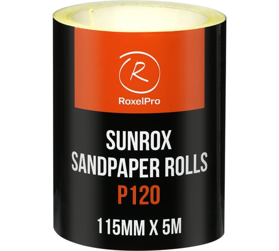 Шлифовальная бумага RoxelPro SUNROX в рулоне 115мм х 5м, золотистая, Р120 155608