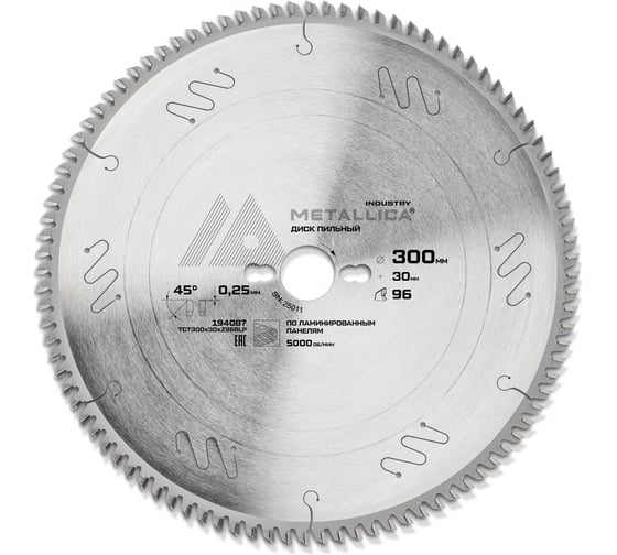 Диск основной для форматно-раскроечных станков METALLICA Industry 300х30 мм 96 зуб. T=3,2 мм по лам. панелям 194087