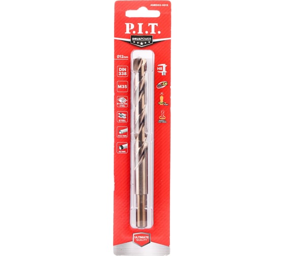 Сверло по металлу кобальтовое с титановым покрытием P.I.T. 12x151мм, М35, Со5%, 135 AMED02-0012