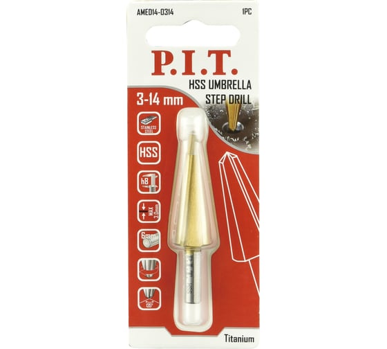 Сверло по металлу конусное P.I.T. 3-14мм, HSS, титановое покрытие AMED14-0314
