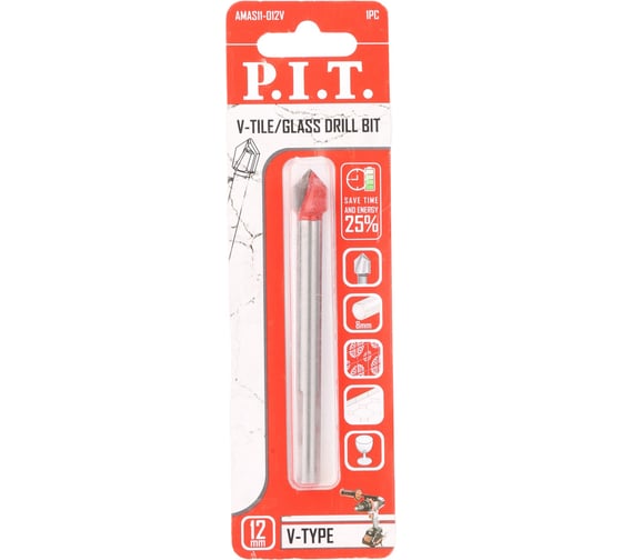 Сверло по стеклу и керамике P.I.T. 12x90 мм, 2 реж. кромки, круглый хвостовик AMAS11-012V