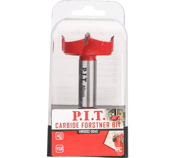 Сверло Форстнера с карбидными вставками P.I.T. 40x88мм, круглый хвостовик, центр. шип AWOD02-0040