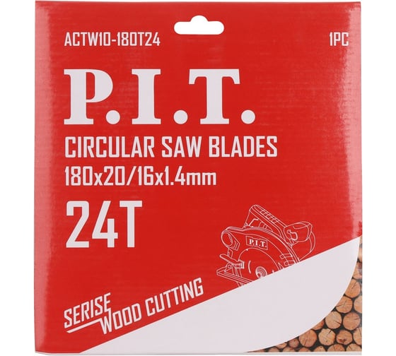 Диск пильный по дереву P.I.T. 180x20/16x2.2 мм 24T, тип зуба ATB ACTW10-180T24