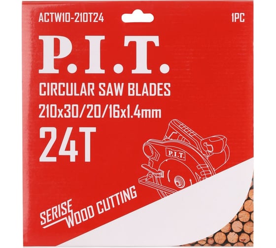Диск пильный по дереву P.I.T. 210x30/20/16x2.2 мм 24T, тип зуба ATB ACTW10-210T24