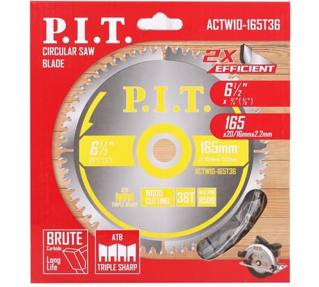 Диск пильный по дереву P.I.T. 165x30/20x2.2 мм 36T, тип зуба ATB ACTW10-165T36