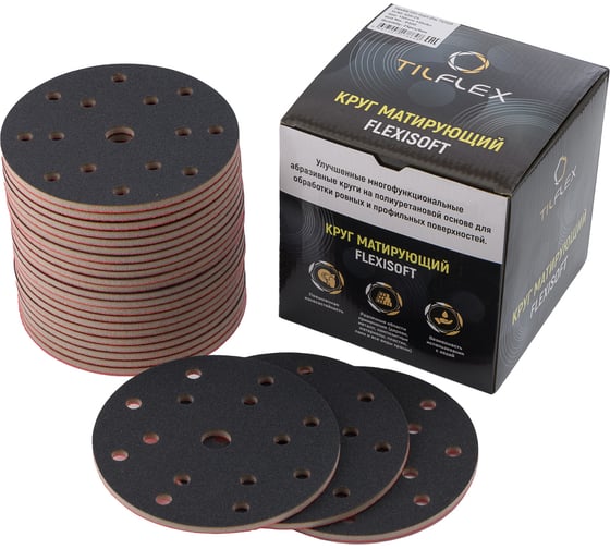 Круг матирующий TILFLEX FLEXISOFT 150 мм P1500 15 отверстий на липучке (25 шт в коробке) TL90-1500/25