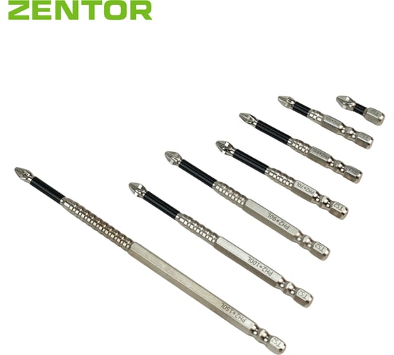 Набор бит Zentor для шуруповерта 7шт PH2, S2 ZT70002S
