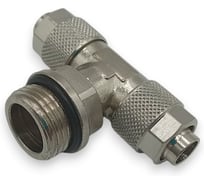 Тройник с накидной гайкой Контактная Механика G3/8, трубка 10мм KMBBT10-G03