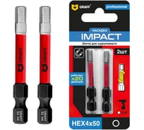 Бита GRAFF Impact HEX 4*50 мм, 2 шт в блистере, Expert 550450