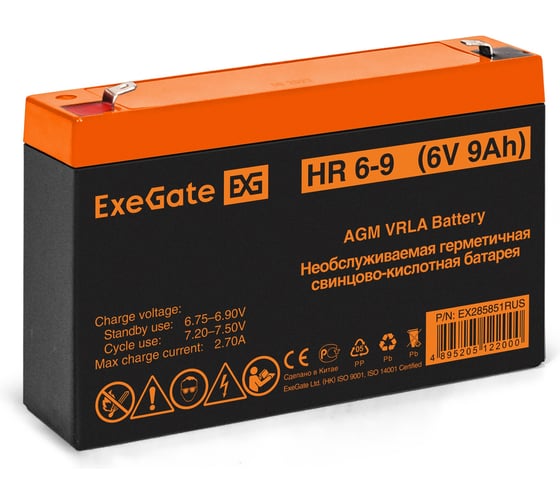 АКБ ExeGate HR 6-9 6V 9Ah 634W, клеммы F1 285851