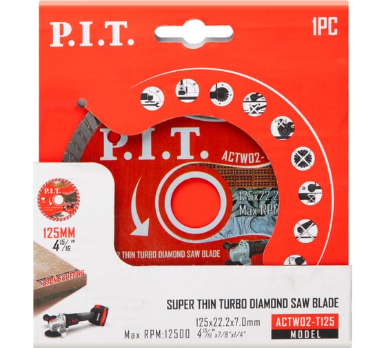 Диск алмазный отрезной P.I.T. Turbo 125x22.2x2.2 мм ACTW02-T125