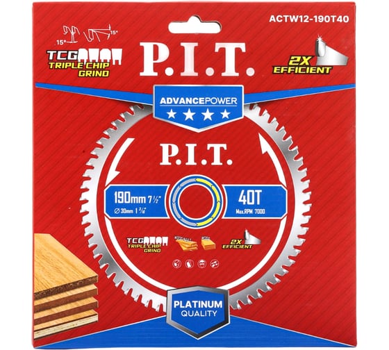 Диск пильный по дереву P.I.T. ADVANCE 190x30x2.0 мм, 40T Carbide, зуб TCG 15 ACTW12-190T40