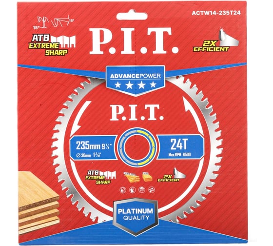 Диск пильный по дереву P.I.T. ADVANCE 235x30x1.8 мм, 24T Carbide, зуб ATB 15 ACTW14-235T24