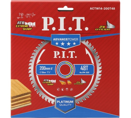 Диск пильный по дереву P.I.T. ADVANCE 200x30x1.4 мм, 48T Carbide, зуб ATB 15 ACTW14-200T48